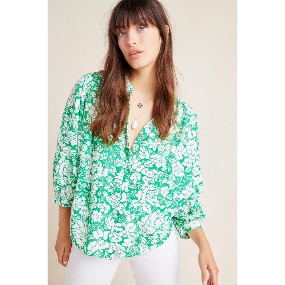 Anthropologie Emerald Floral Top